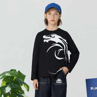 Kappa Kids卡帕2024年春季长袖T恤龙年男女童百搭舒适简约圆领上衣 黑色 130