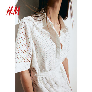 H&M2024女装春季新款镂空刺绣衬衫式连衣裙1222963 白色 1