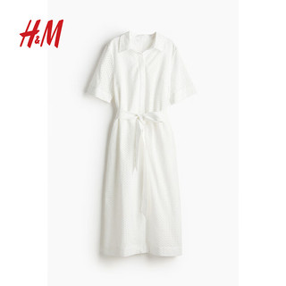 H&M2024女装春季新款镂空刺绣衬衫式连衣裙1222963 白色 1