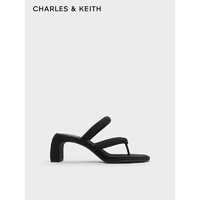 CHARLES&KEITH24春季方头高跟夹趾时装凉拖鞋女CK1-60361505 BLACK TEXTURED黑色纹理 34
