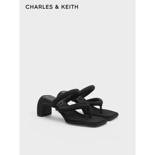 CHARLES&KEITH24春季方头高跟夹趾时装凉拖鞋女CK1-60361505 BLACK TEXTURED黑色纹理 39