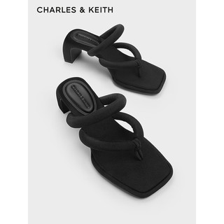 CHARLES&KEITH24春季方头高跟夹趾时装凉拖鞋女CK1-60361505 BLACK TEXTURED黑色纹理 39