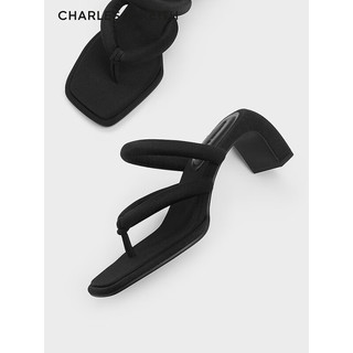 CHARLES&KEITH24春季方头高跟夹趾时装凉拖鞋女CK1-60361505 BLACK TEXTURED黑色纹理 41
