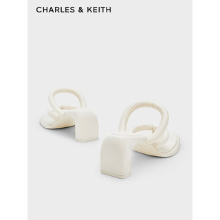 CHARLES&KEITH24春季方头高跟夹趾时装凉拖鞋女CK1-60361505 粉白色Chalk 35