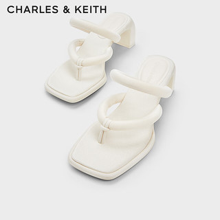 CHARLES&KEITH24春季方头高跟夹趾时装凉拖鞋女CK1-60361505 粉白色Chalk 36