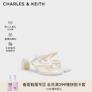 CHARLES&KEITH24春季方头高跟夹趾时装凉拖鞋女CK1-60361505 粉白色Chalk 37