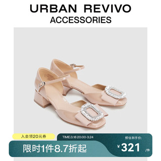 URBAN REVIVO2024春季女士法式优雅方形钻扣空鞋UAWS40017 粉卡其 37