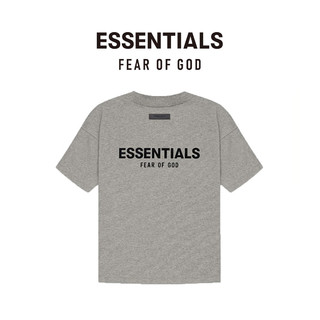 FEAR OF GOD ESSENTIALS植绒背部LOGO系列棉质圆领短袖T恤男女美式宽松经典潮流打底内搭 青黑色 XS