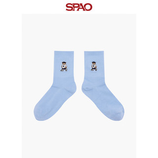 SPAO【小熊Woodie】SPAO女中筒袜冬刺绣袜子SPAYDA3A11 浅蓝色 均码