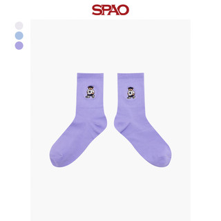 SPAO【小熊Woodie】SPAO女中筒袜冬刺绣袜子SPAYDA3A11 浅蓝色 均码