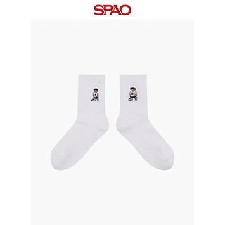 SPAO【小熊Woodie】SPAO女中筒袜冬刺绣袜子SPAYDA3A11 浅蓝色 均码