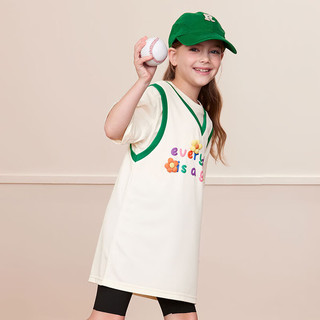 MQD 马骑顿 儿童字母短袖连衣裙 米白 150cm