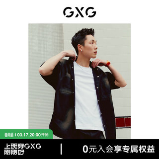 GXG男装 重磅系列黑色牛仔短袖衬衫潮流时尚百搭  黑色2 175/L