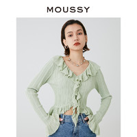 MOUSSY 2024春季温柔清冷感薄荷漫波风针织开衫028HSZ70-0601