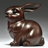 LISM 黑檀木雕兔子摆件十二生肖装饰品