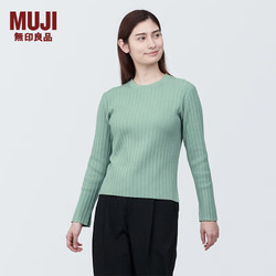 MUJI 無印良品 无印良品（MUJI）女式 使用大豆纤维罗纹编织圆领毛衣长袖女款 BA1OFA4S 浅绿色