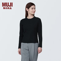无印良品（MUJI）女式 使用大豆纤维罗纹织圆领毛衣长袖女款 早春BA1OFA4S 黑色 M(160/84A)