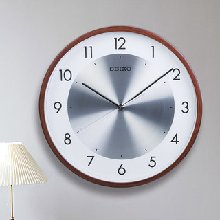 SEIKO日本精工时钟挂墙钟表12英寸挂钟仿木纹边框铝制钟面客厅卧室挂表 QXA615B