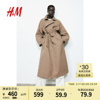 H&M女士风衣2024春男友风双排扣潮流宽松斜纹纯色风衣1211246 深米色 155/76A XXS