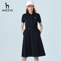 HAZZYS 哈吉斯 系带Polo连衣裙女英伦新款夏收腰针织裙