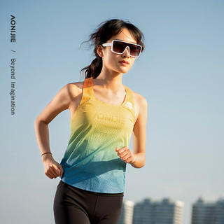 奥尼捷跑步背心女专业马拉松户外速干竞速T恤运动无袖上衣 黄蓝色 S