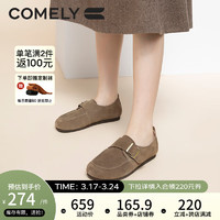 COMELY 康莉 勃肯鞋女2024年春季新款复古乐福鞋休闲魔术贴平底鞋约会单鞋 绿色 34