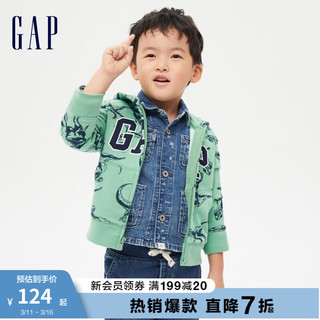 Gap男幼童恐龙汽车印花卫衣749379秋连帽衫 绿色 90cm(2岁)