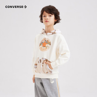 Converse匡威儿童装男童连帽卫衣秋季撞色休闲时尚3-14岁长袖迷彩上衣 羽白色 110/56