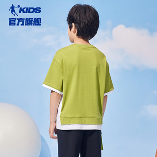 乔丹（QIAODAN）童装男童T恤短袖款大童国潮上衣白色-140 峡谷绿 140CM