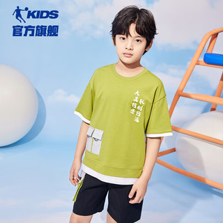 乔丹（QIAODAN）童装男童T恤短袖款大童国潮上衣白色-130 峡谷绿 130CM
