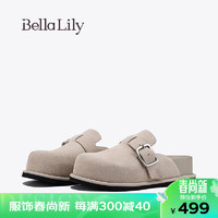 Bella Lily 2024春季新款厚底外穿包头拖鞋女无后跟鞋减龄单鞋 杏色 37