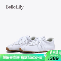 Bella Lily 2024春季新款牛皮银色阿甘鞋女显脚小德训鞋舒适平底鞋 白色 37