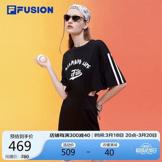 FILA FUSION 斐乐潮牌女子针织连衣裙简约修身短袖连身裙 175/92A/XL