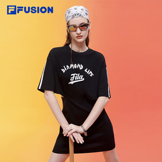 FILA FUSION 斐乐潮牌女子针织连衣裙简约修身短袖连身裙 175/92A/XL