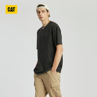 CAT卡特24春夏男户外休闲水洗效果logo设计短袖T恤 黑色 2XL