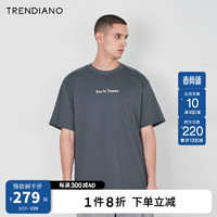 TRENDIANO 官方2023新款夏季微阔休闲纯棉立体刺绣圆领短袖T恤男 灰色030 L