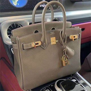 HERMÈS 爱马仕 Hermes爱马仕女包手提包Birkin30牛皮大象灰金扣铂金包 Birkin 25 约：25×20×13cm