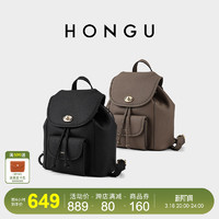 HONGU 红谷 包包2024新款通勤真皮双肩包女时尚大容量抽绳背包休闲旅行包