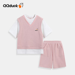 可可鸭（QQ DUCK）童装童套装夏儿童运动短袖短裤青少年衣服；