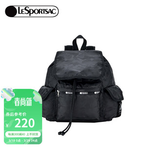 LeSportsac 乐播诗时尚旅游休闲大容量抽带式双肩包女书包 黑色迷彩