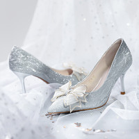 ZHR 高跟鞋女优雅法式细跟女鞋水晶婚鞋女气质单凉鞋女 Y716 银色 38