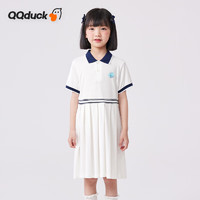 QQ duck 可可鸭 童装女童连衣裙儿童裙子海军风夏青少年衣服经典校园白色；160