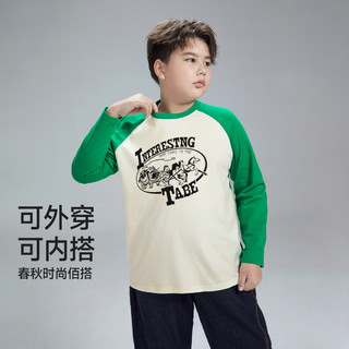 小猪托尼男童长袖T恤拼色插肩袖纯棉胖童宽松加大加肥 条纹假两件T恤 170，165-170高，125-145斤
