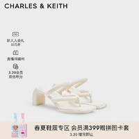 CHARLES&KEITH24春季方头高跟夹趾时装凉拖鞋女CK1-60361505 粉白色Chalk 40