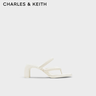 CHARLES&KEITH24春季方头高跟夹趾时装凉拖鞋女CK1-60361505 粉白色Chalk 40