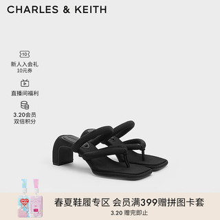 CHARLES&KEITH24春季方头高跟夹趾时装凉拖鞋女CK1-60361505 BLACK TEXTURED黑色纹理 37