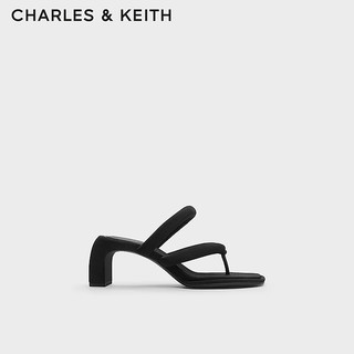 CHARLES&KEITH24春季方头高跟夹趾时装凉拖鞋女CK1-60361505 BLACK TEXTURED黑色纹理 37