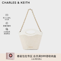 CHARLES&KEITH24夏菱格水桶包帆布织菜篮子包女CK2-10701382 CK2-10701382-1Cream奶白色 M