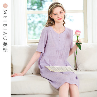 美标短袖棉质睡裙女春夏薄款睡衣甜美可外穿复古宫廷公主风家居服 莓紫色 L(165/88A)