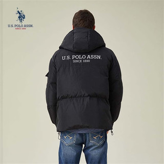 U.S. POLO ASSN. US保罗羽绒服男中青年外套连帽冬季保暖白鸭绒工装外套男百搭男装 黑色 M